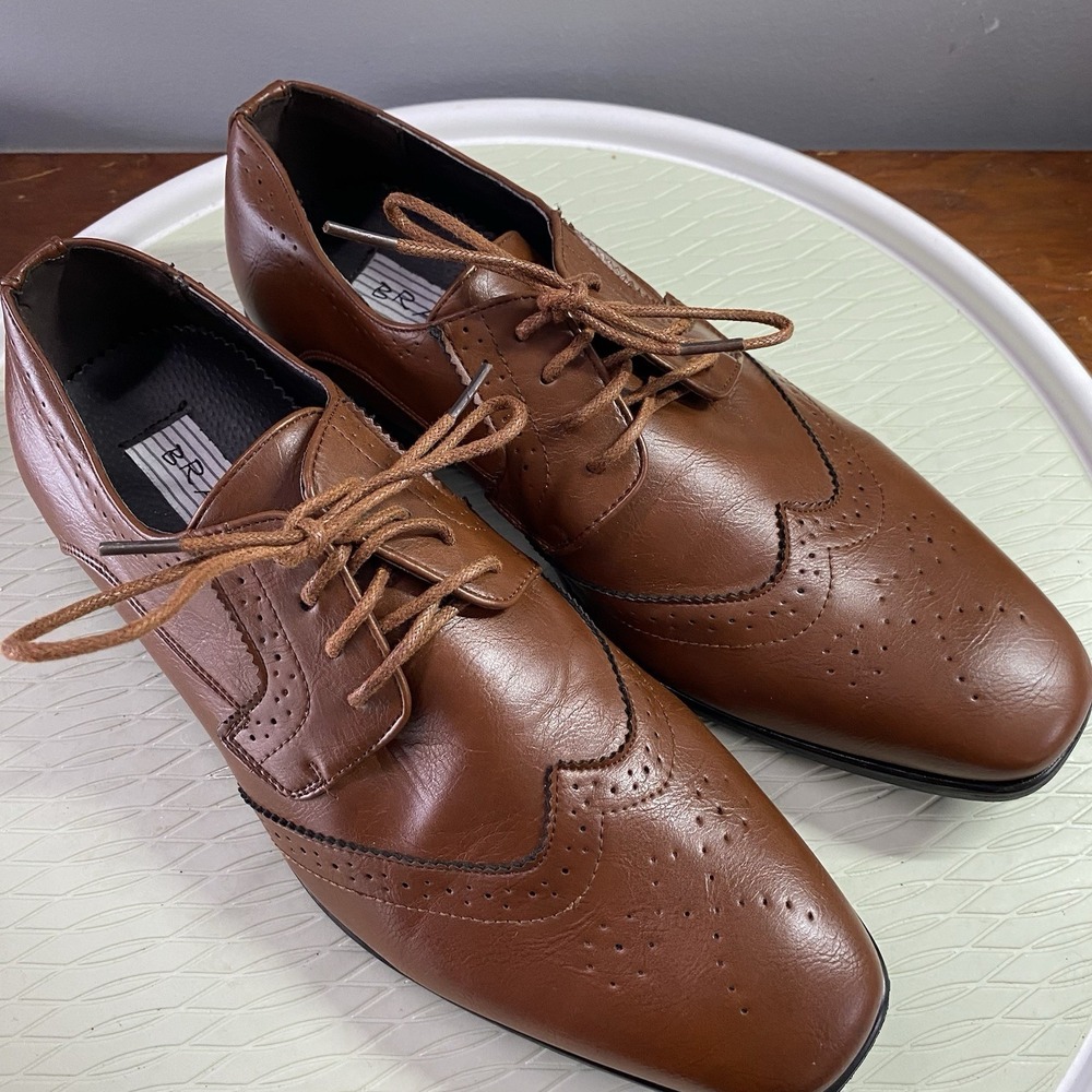 Men's BRAVO King 2 Wingtip Dress Shoes Sz.11.5W Brown‎ Leather PROM WEDDING